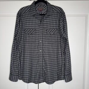 Johnston & Murphy Shirt Mens Medium Gray Flannel Check Long Sleeve Button Up